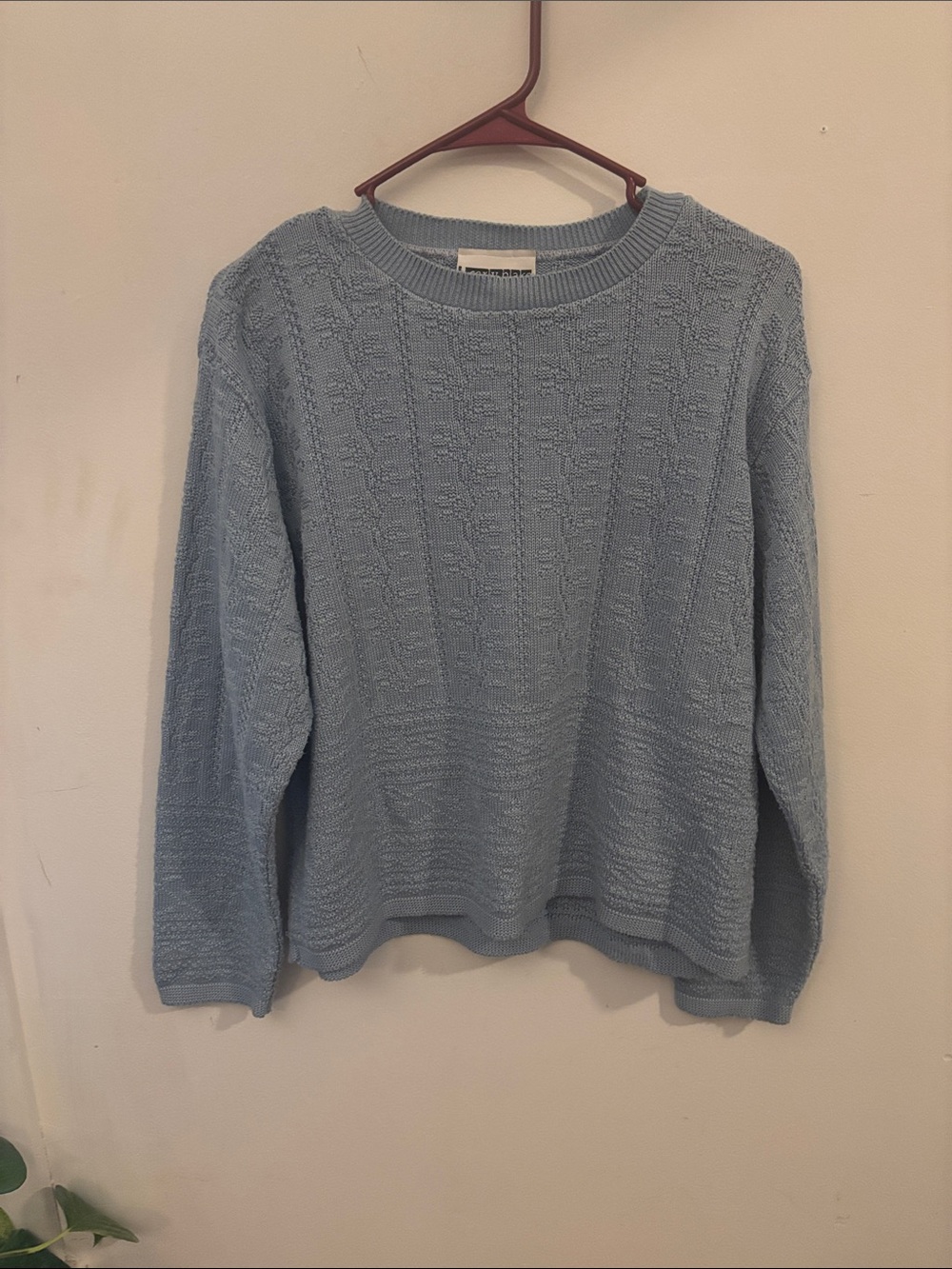 Vintage Carly Blake Textured Knit Sweater Petite Large Blue Pullover Made in USA